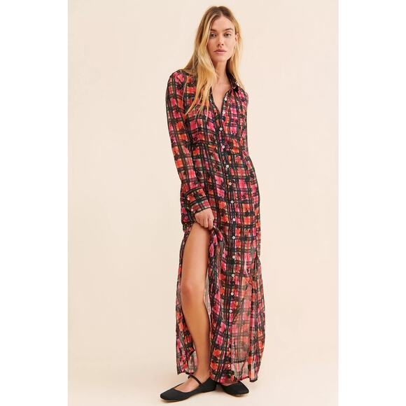 Free People Jerra Plaid Maxi Shirt Dress - Picture 3 of 4